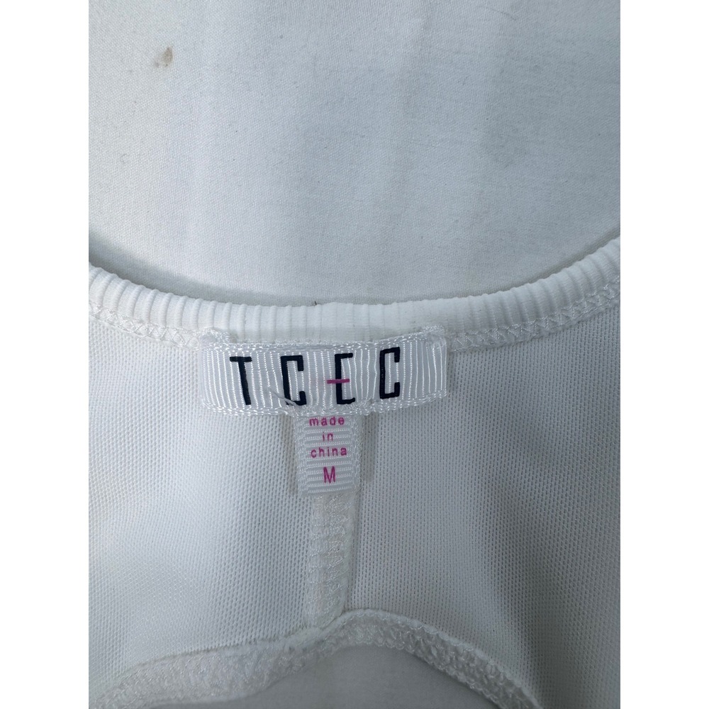 TCEC White Ribbed Ruffle Shoulder Crop Top CT8335 Size Medium - Picture 4 of 7